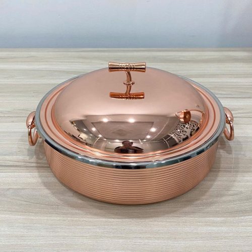 Bộ nồi hâm nóng thức ăn sang trọng, kèm nồi–nắp inox bền bỉ, giữ nhiệt tốt – Phụ kiện buffet cao cấp của Song Quán.