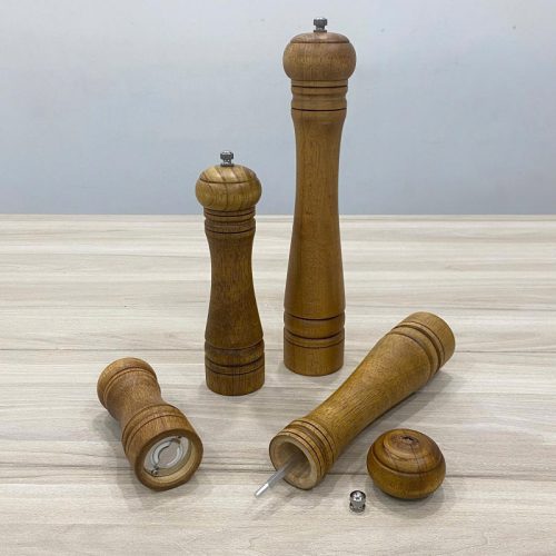 Cối xay tiêu 195052 bằng gỗ tự nhiên, dụng cụ xay tiêu phong cách cổ điển cho gia đình, nhà hàng và khách sạn.
