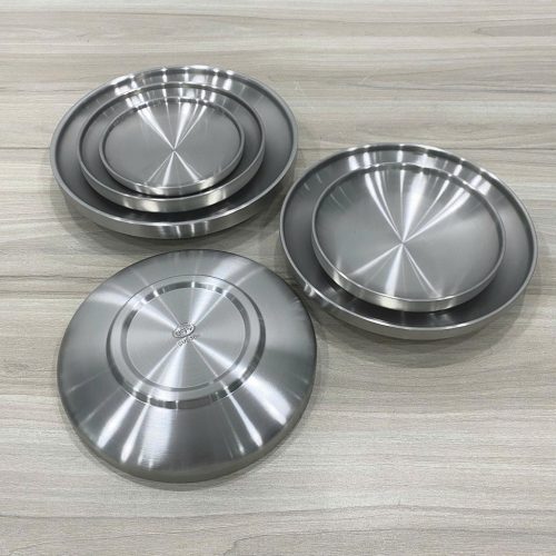 Đĩa inox 2 lớp 304 Song Quán, thiết kế sang trọng, inox cao cấp chống gỉ, giữ nóng tốt cho thực phẩm