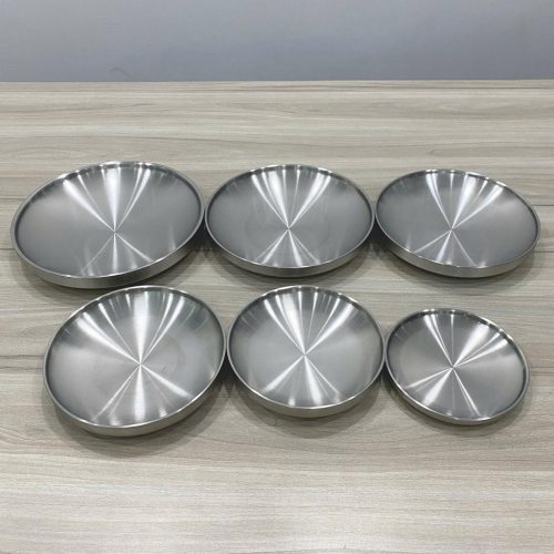 Đĩa inox 2 lớp 304 Song Quán, thiết kế sang trọng, inox cao cấp chống gỉ, giữ nóng tốt cho thực phẩm.