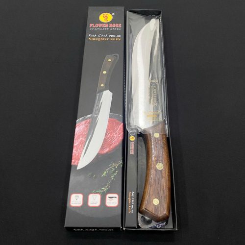 Dao có vân khía đen cán gỗ PRO-63 – lưỡi dao inox chống dính, cán gỗ tự nhiên, thiết kế tinh tế phù hợp cho bếp nhà hàng và gia đình.