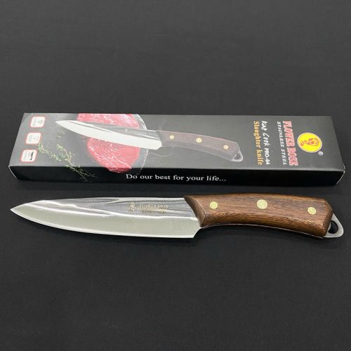 Dao có vân khía đen cán gỗ PRO-64 – lưỡi dao inox cao cấp, vân khía chống dính, cán gỗ nâu sang trọng cho thao tác cắt thái mượt mà.