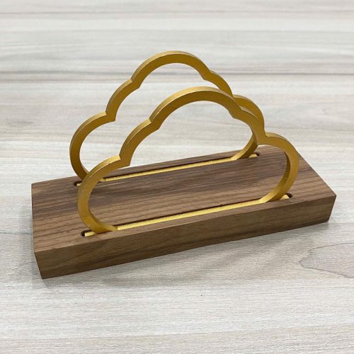 Giá treo khăn giấy TTH07-1 hình mây bằng gỗ màu đậm và kim loại vàng