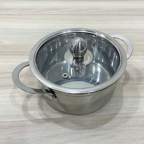 Nồi inox 2 quai nắp kính sang trọng, bền đẹp, dùng cho nhà hàng và gia đình.