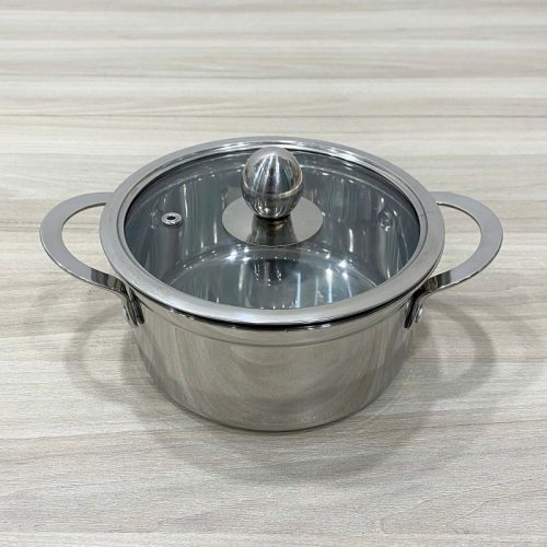 Nồi inox 2 quai nắp kính sang trọng, bền đẹp, dùng cho nhà hàng và gia đình.