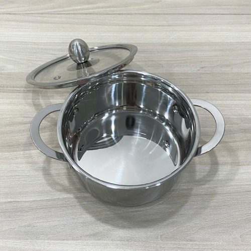 Nồi inox 2 quai nắp kính sang trọng, bền đẹp, dùng cho nhà hàng và gia đình.
