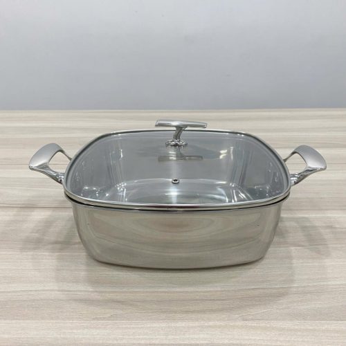 Nồi vuông inox bóng nắp kính 28cm SKU 110712 – nồi inox cao cấp, sáng bóng, giữ nhiệt tốt, phù hợp cho bếp nhà hàng và gia đình.