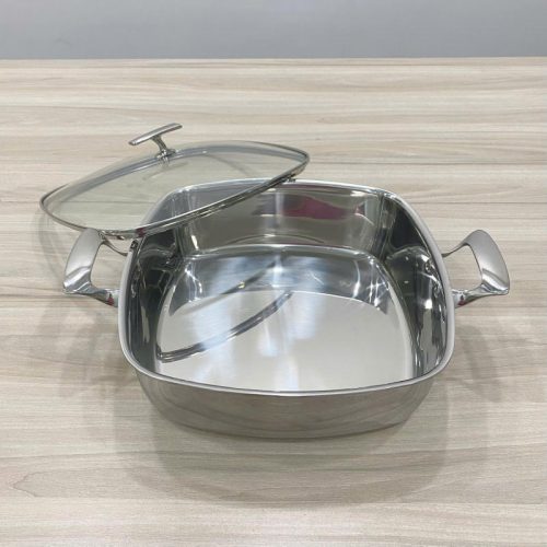 Nồi vuông inox bóng nắp kính 30cm SKU 110713 – nồi inox cao cấp, sáng bóng, dung tích lớn, giữ nhiệt tốt, phù hợp cho bếp nhà hàng và gia đình.