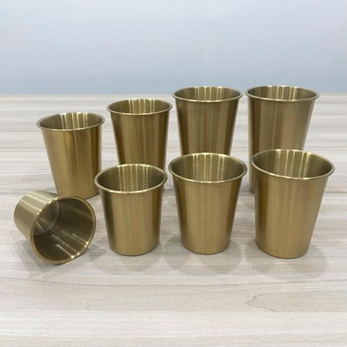 Ly 1 lớp inox 304 cuốn miệng cao cấp màu vàng DCB500G