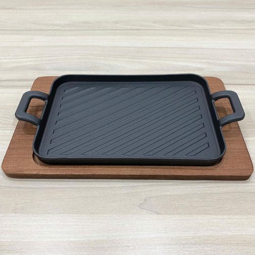Khay gang chữ nhật 2 quai đế gỗ YZ-9010