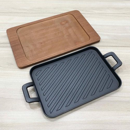 Khay gang chữ nhật 2 quai đế gỗ YZ-9010