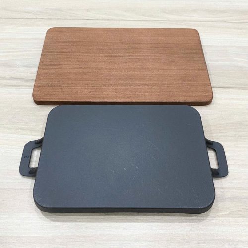 Khay gang chữ nhật 2 quai đế gỗ YZ-9010