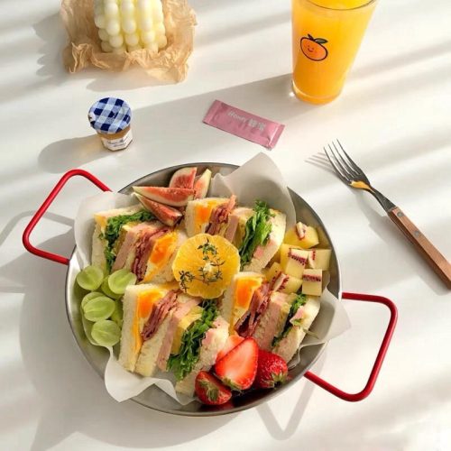 Chảo inox quai đỏ 1 đáy HXPHE22
