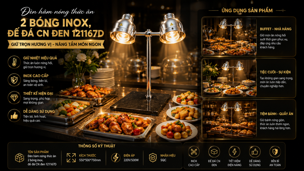 Đèn hâm nóng thức ăn sử dụng tại quầy buffet
