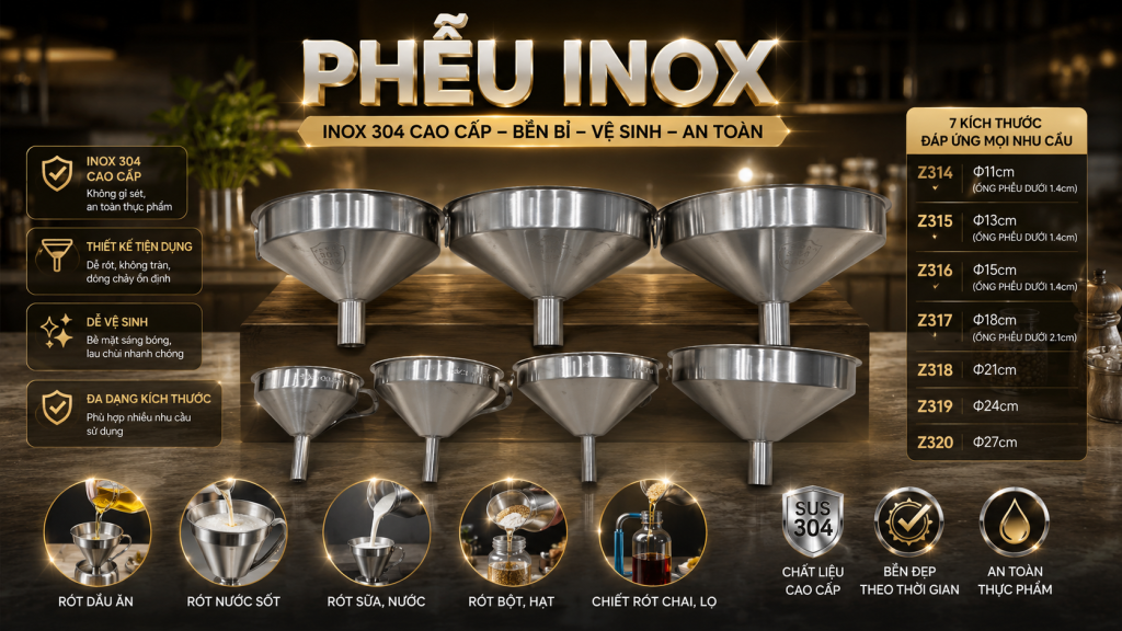 Phễu inox 304 Song Quán Z314 đến Z320 