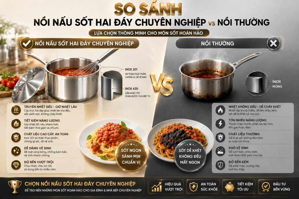 SONG QUÁN MÁCH BẠN KINH NGHIỆM LỰA CHỌN NỒI NẤU SỐT INOX 2 ĐÁY PHÙ HỢP CHO NHÀ HÀNG, QUÁN ĂN 3 image 3