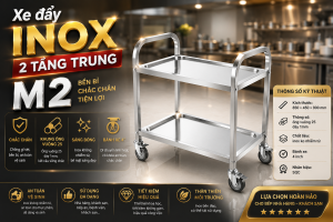 Xe đẩy inox 2 tầng Song Quán trong bếp công nghiệp