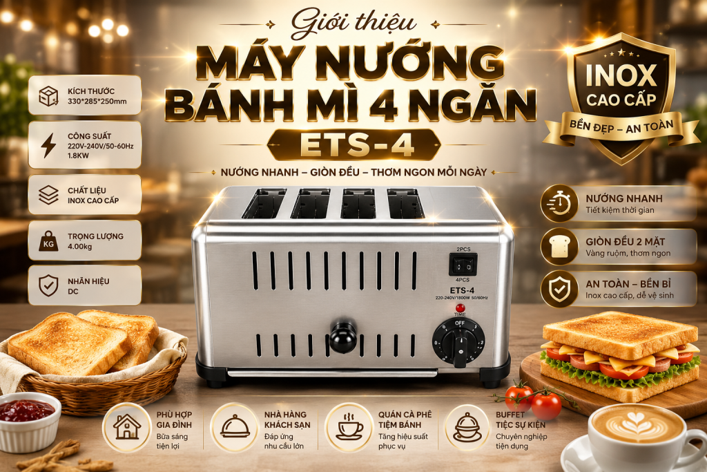 Máy nướng bánh mì 4 ngăn ETS-4 ứng dụng tại quầy buffet và quán cà phê 