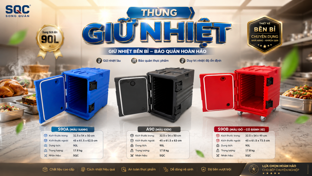 Thùng giữ nhiệt thực phẩm công nghiệp giúp bảo quản món ăn khi vận chuyển 