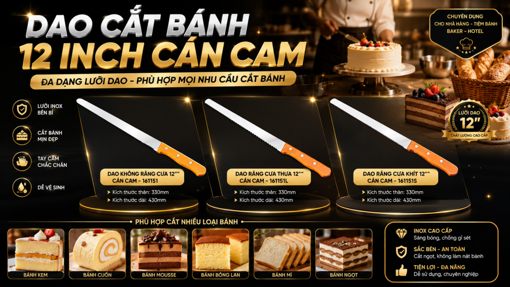 DAO RĂNG CƯA KHÍT, DAO RĂNG CƯA THƯA NHẬT KHÁC GÌ VỚI DAO KHÔNG RĂNG CƯA? SONG QUÁN MÁCH BẠN CÁCH LỰA CHỌN ĐÚNG CHO TỪNG NHU CẦU SỬ DỤNG 4 (Bộ dao SQC gồm dao không răng cưa, dao răng cưa khít và dao răng cưa thưa Nhật dành cho bếp bánh chuyên nghiệp. )