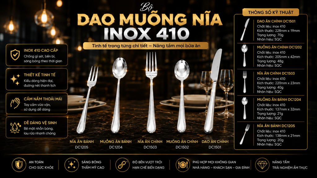 SONG QUÁN MÁCH BẠN CÁCH LỰA CHỌN TRỌN BỘ DAO MUỖNG NĨA INOX CHO BÀN ĂN CHUYÊN NGHIỆP 2 (Bộ dao muỗng nĩa inox nhà hàng đồng bộ giúp hoàn thiện không gian bàn ăn, nâng cao trải nghiệm thực khách và tạo hình ảnh chuyên nghiệp cho nhà hàng, khách sạn.)