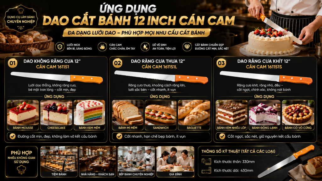 DAO RĂNG CƯA KHÍT, DAO RĂNG CƯA THƯA NHẬT KHÁC GÌ VỚI DAO KHÔNG RĂNG CƯA? SONG QUÁN MÁCH BẠN CÁCH LỰA CHỌN ĐÚNG CHO TỪNG NHU CẦU SỬ DỤNG 2 (Dao phù hợp với từng loại thực phẩm giúp đầu bếp thao tác chính xác, an toàn và hiệu quả hơn.)