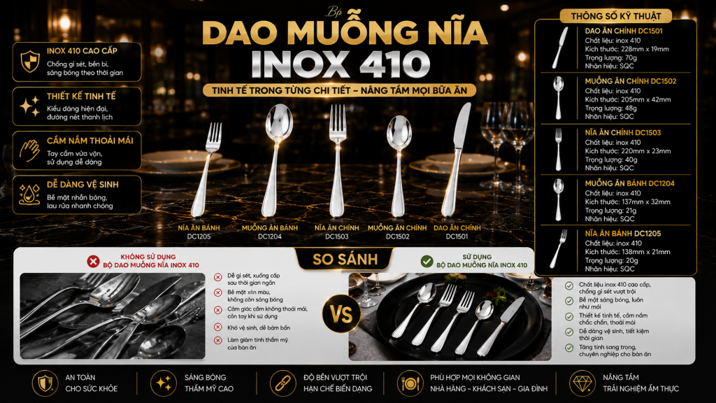 SONG QUÁN MÁCH BẠN CÁCH LỰA CHỌN TRỌN BỘ DAO MUỖNG NĨA INOX CHO BÀN ĂN CHUYÊN NGHIỆP 3 (Sử dụng bộ dao muỗng nĩa nhà hàng đồng bộ giúp bàn ăn hài hòa, dễ quản lý số lượng và tiết kiệm chi phí thay thế hơn so với việc sử dụng từng sản phẩm riêng lẻ.)