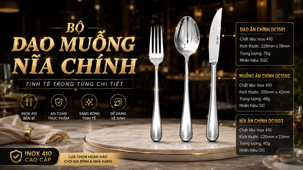 VÌ SAO BỘ DAO MUỖNG NĨA ĂN CHÍNH TẠI SONG QUÁN ĐƯỢC NHIỀU NHÀ HÀNG - KHÁCH SẠN ƯA CHUỘNG 2 (bộ dao muỗng nĩa ăn chính nhà hàng Song Quán giúp tạo sự đồng bộ cho bàn ăn, nâng cao tính thẩm mỹ và mang đến trải nghiệm chuyên nghiệp cho thực khách. )
